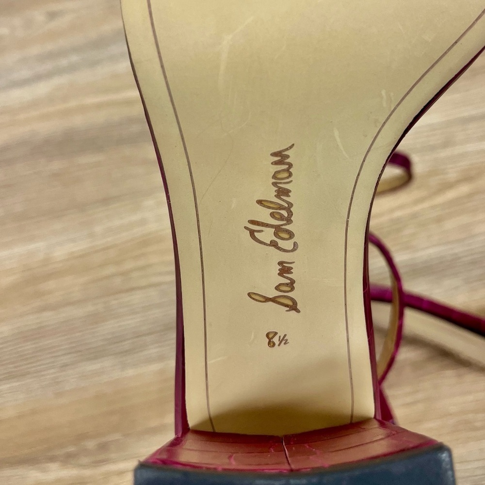 Sam Edelman Daniella Berry Squared Toe Ankle Strap Block Heeled Sandals - Sz 8.5 - Picture 6 of 10